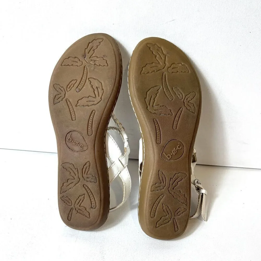 Born b.o.c Sandals Womens Sz 8M White Silver Rope Faux Leather Sling Back Casual